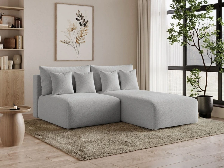 Ecksofa L-Form Rechts mit Schlaffunktion und Bettkasten Ronni Grau