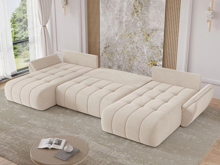 Wohnlandschaft mit Schlaffunktion und Bettkasten Decor U Beige