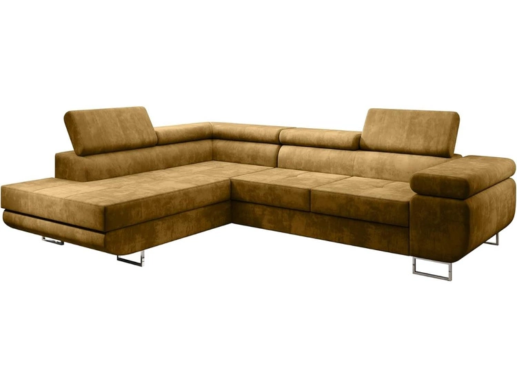 Ecksofa L-Form Links mit Schlaffunktion und Bettkasten Solam L Gelb