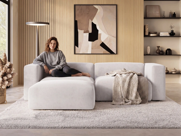 Ecksofa L-Form Links Moderne Cord Ecksofa Landi Grau