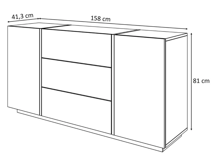 Zweitürige Kommode 158 cm mit drei Schubladen Lunelie Flagstaff-Eiche