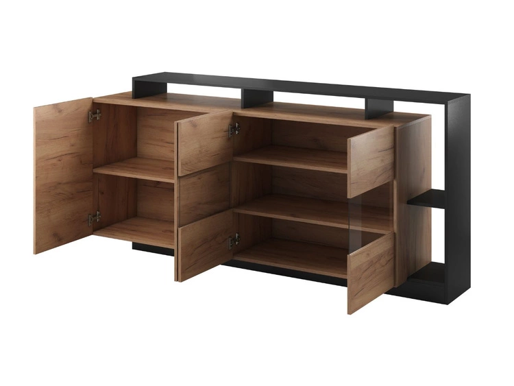 Stilvoll Wohnzimmer-Set Alvano Eiche craft, Schwarz