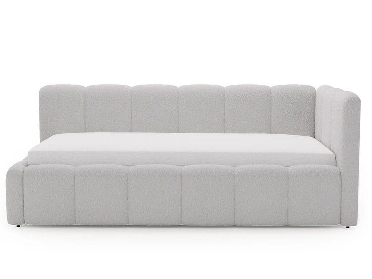 Jugendbett Einzelbett mit Bettkasten und Lattenrost 90x200 Cloud One Grau Bouclé-Stoff