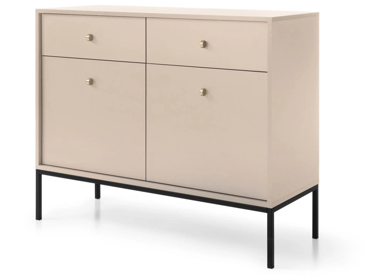 Kommode mit Türen sowie Schubladen mit Schwarz Metallbeinen 104 cm Amor Beige