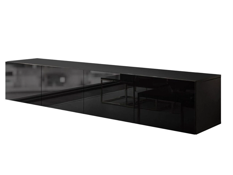 Hängeschrank mit Türen und LED-Beleuchtung 200 cm Nodoo Schwarz Hochglanz