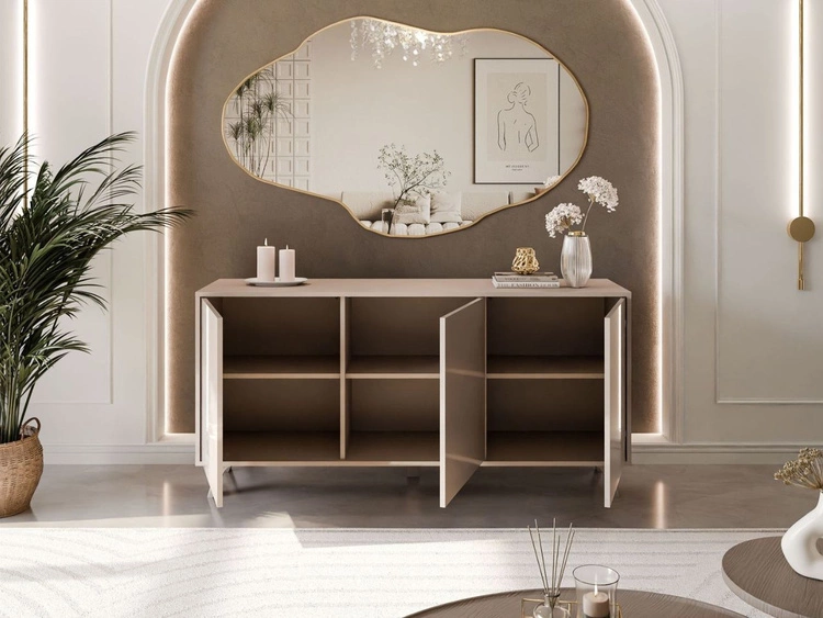Dreitürige Kommode 154 cm Glamour-Stil auf kaschmirfarbenen Beinen Vivance Kaschmirglanz