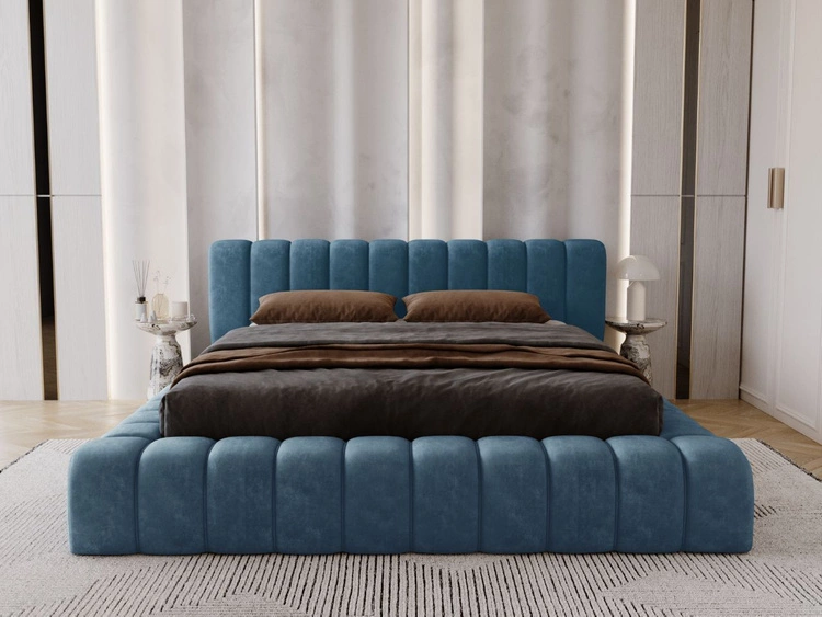Polsterbett mit Bettkasten und Lattenrost 180x200 Italia Blau
