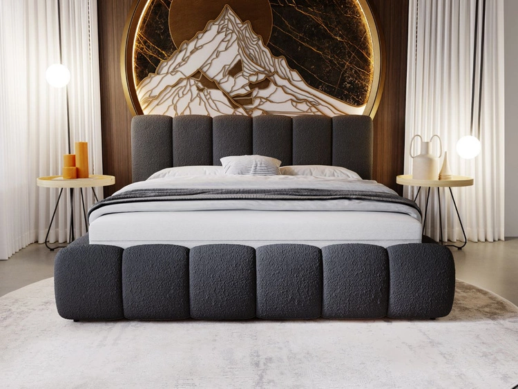 Polsterbett mit Bettkasten und Lattenrost 140x200 Cloud Bouclé-Stoff Schwarz