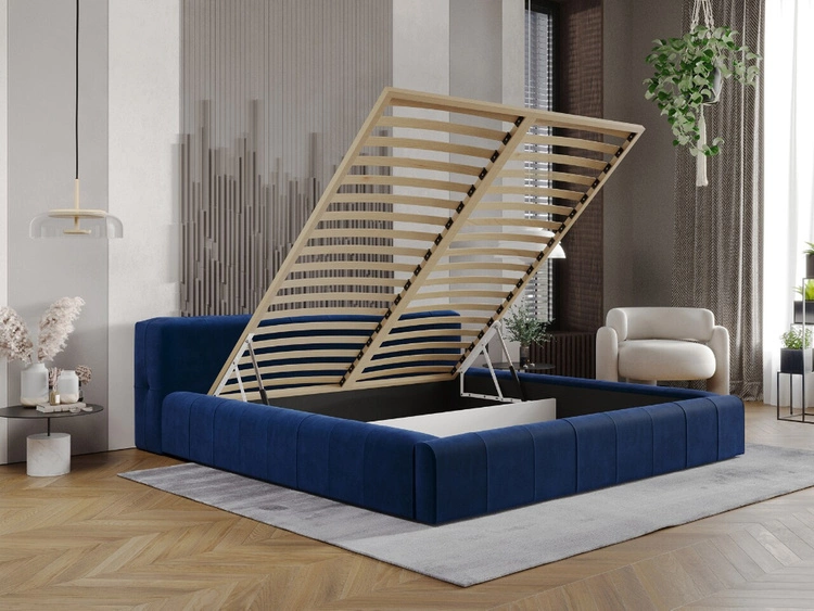 Polsterbett mit Bettkasten und Lattenrost 120x200 Lipari Blau