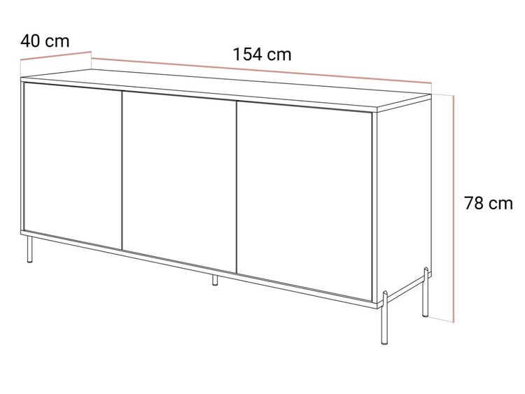 Dreitürige Kommode 154 cm auf silberfarbenen Metallbeinen Vivance Kaschmirglanz