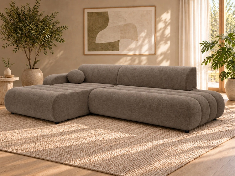 Ecksofa L-Form mit Schlaffunktion und Bettkasten Lisso Links Braun
