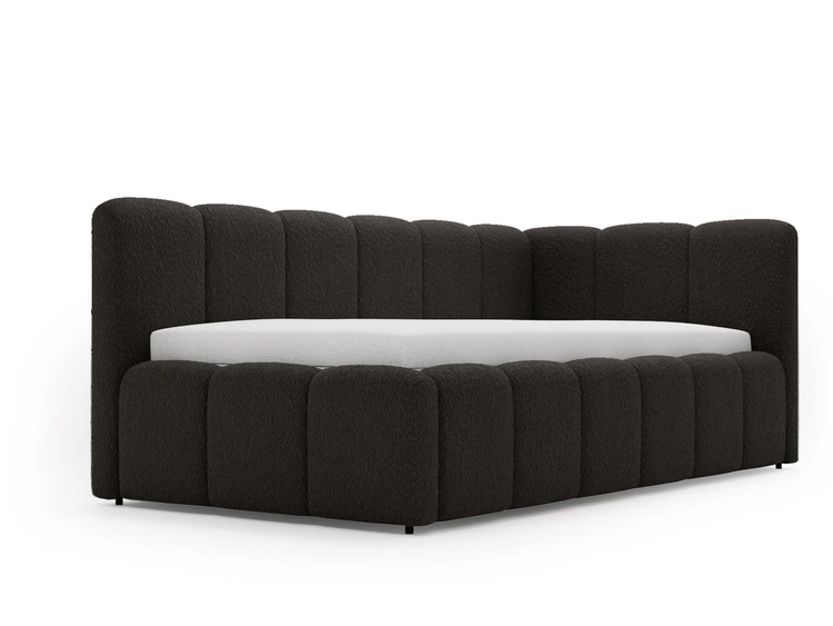 Jugendbett Einzelbett mit Bettkasten und Lattenrost 90x200 Cloud One Schwarz Bouclé-Stoff