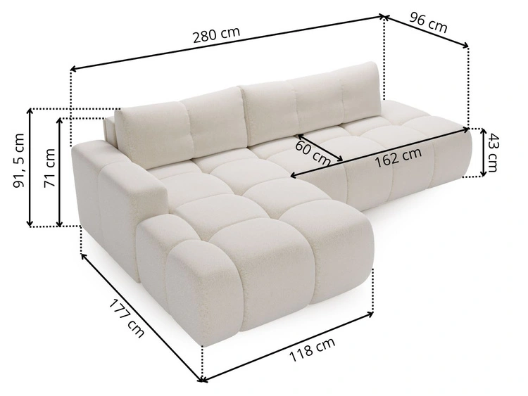 Ecksofa L-Form Rechts mit Schlaffunktion und Bettkasten Montero Braun
