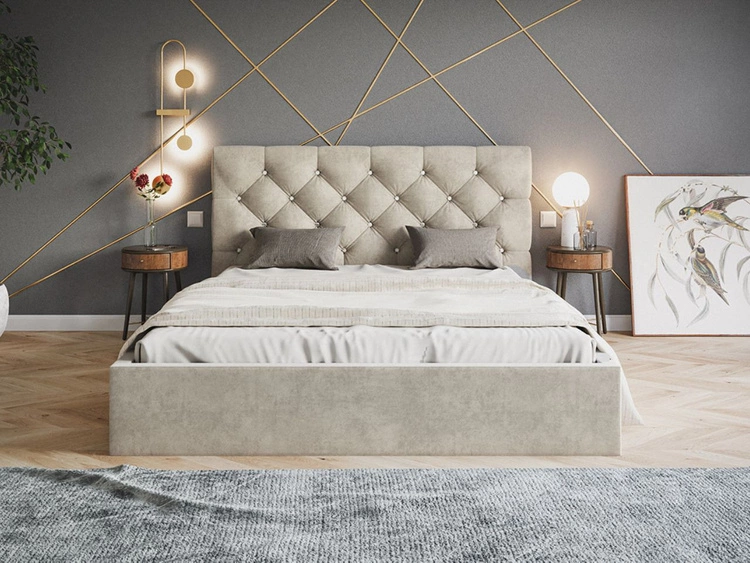 Polsterbett mit Bettkasten und Lattenrost 140x200 Selva Beige