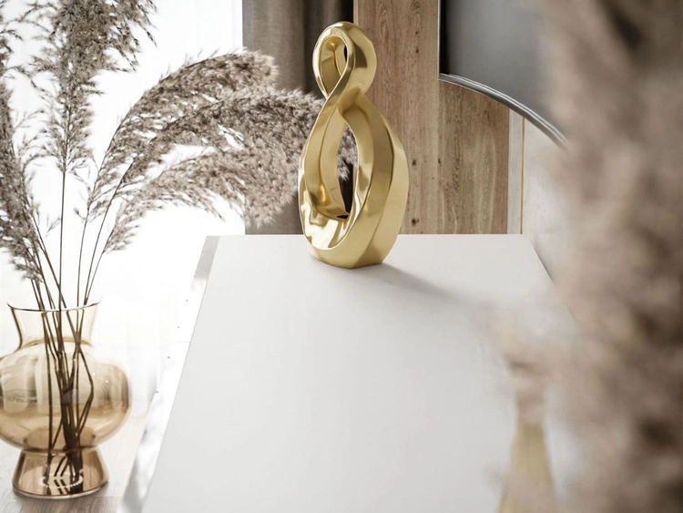 TV-Schrank im Glamour-Stil mit gefrästen Fronten und goldenen Beinen Vionel Weiß glänzend
