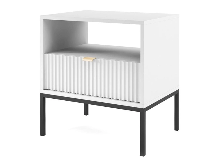 Nachtschrank mit Schublade Amber Weiß, Schwarz Frame