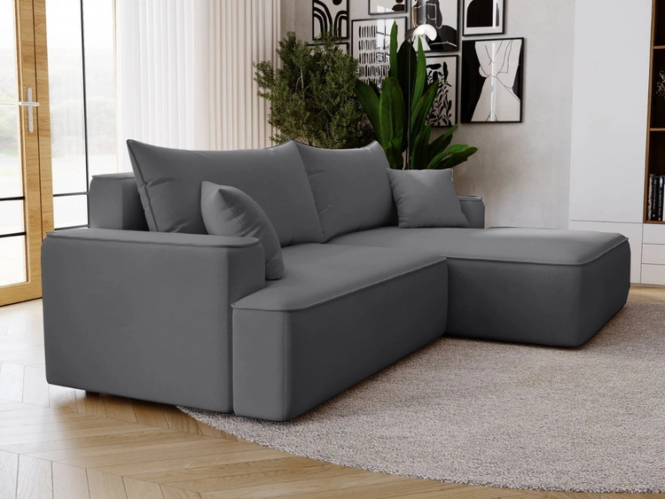 Ecksofa L-Form Rechts mit Schlaffunktion und Bettkasten California Grau