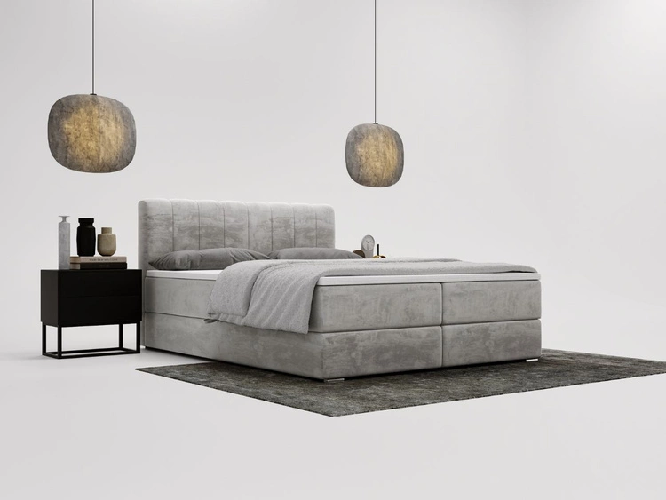Boxspringbett mit Bettkasten 140x200 Forte Hellgrau