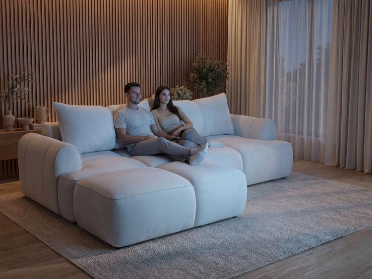 Ecksofa L-Form Links mit Schlaffunktion und Bettkasten Bonno Beige