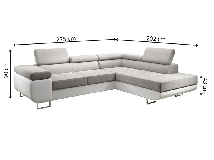 Ecksofa L-Form Rechts mit Schlaffunktion und Bettkasten Solam L Schwarz