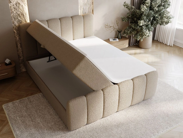 Boxspringbett mit Bettkasten 180x200 Bouclé-Stoff Cloud Braun
