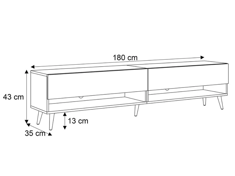 TV-Schrank für das Wohnzimmer 180 cm mit schwarzen Beinen und LED-Beleuchtung Aurelie Weiß Hochglanz