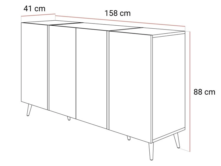 Viertürige Kommode 158 cm Glamour-Stil auf goldfarbenen Metallbeinen Lunelie Kaschmirglanz