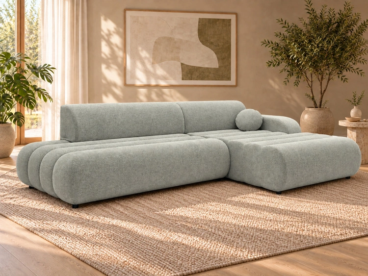 Ecksofa L-Form mit Schlaffunktion und Bettkasten Lisso Rechts Hellgrün