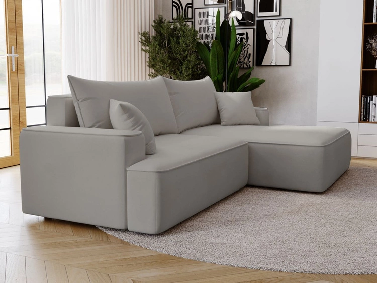 Ecksofa L-Form Rechts mit Schlaffunktion und Bettkasten California Hellgrau