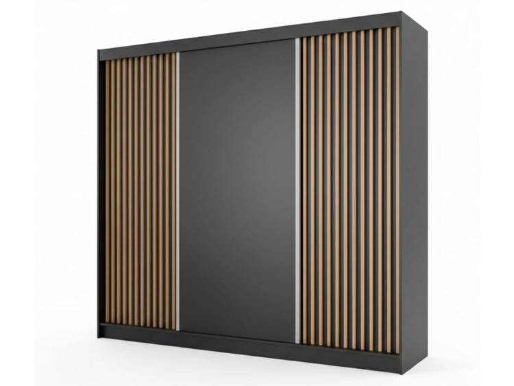 Schiebetürenschrank mit Lamellen 250 cm Loreto Schwarz
