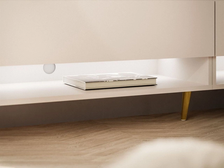 TV-Schrank für das Wohnzimmer 180 cm mit goldenen Metallbeinen und LED-Beleuchtung Aurelie Kaschmir matt