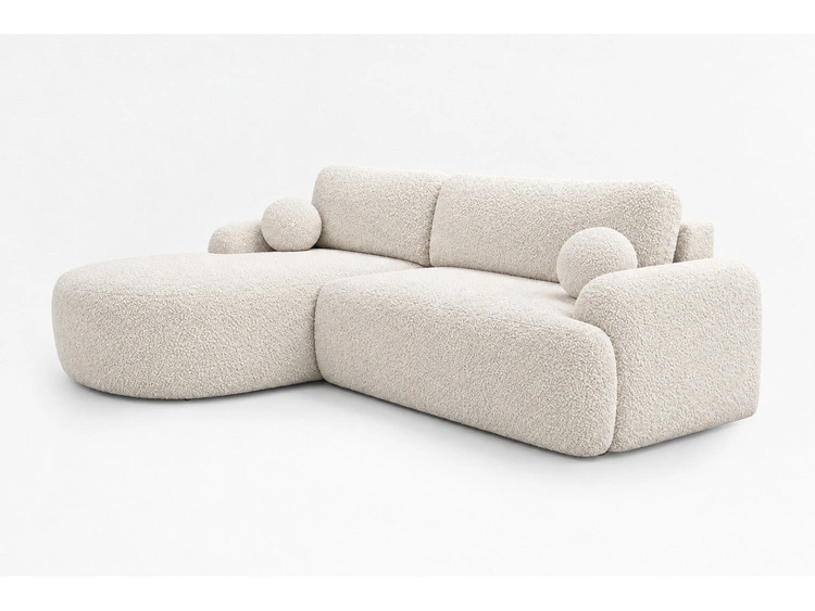 Ecksofa L-Form Links mit Schlaffunktion und Bettkasten Aurio Creme