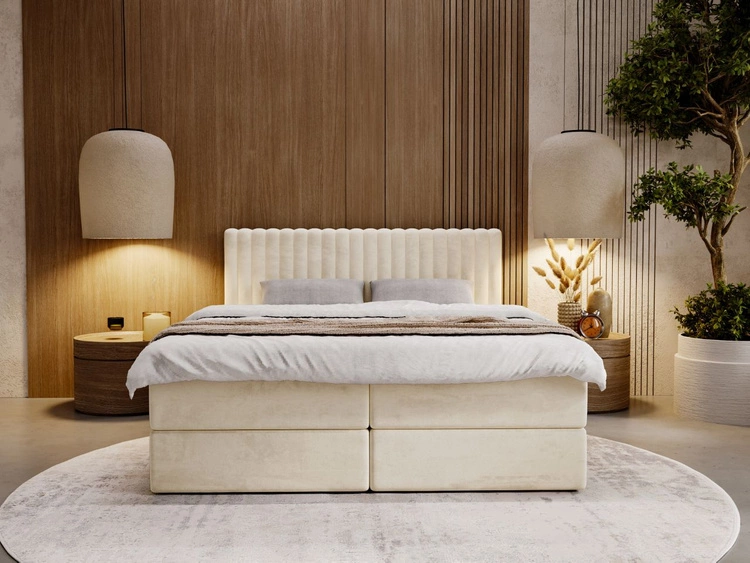 Boxspringbett mit Bettkasten 140x200 Marbella Beige