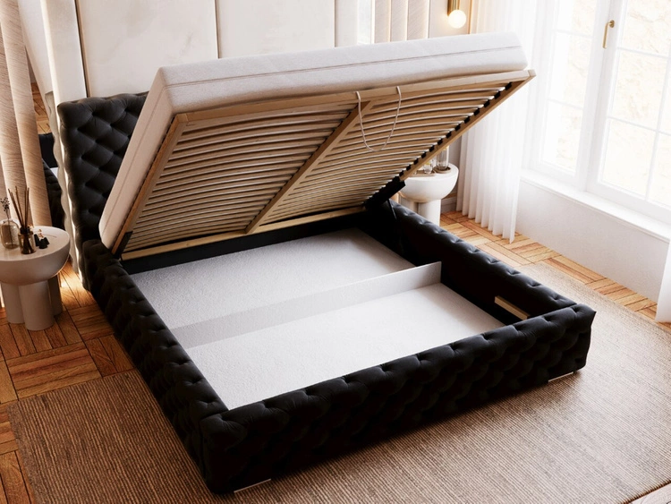 Polsterbett mit Bettkasten und Lattenrost 180x200 Astra Schwarz