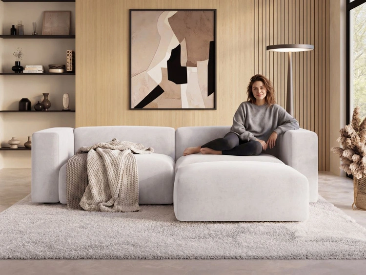 Ecksofa L-Form Rechts Moderne Cord Ecksofa Landi Grau