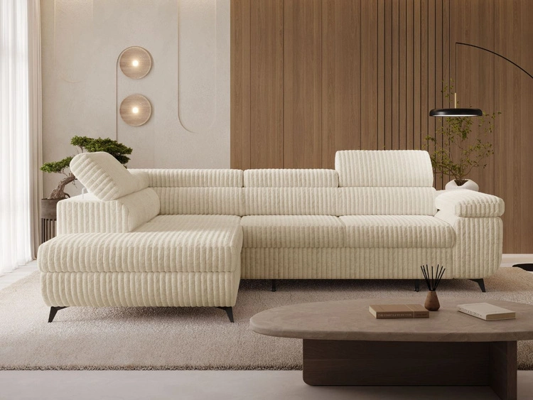 Ecksofa L-Form mit Schlaffunktion und Bettkasten Argon Links Beige