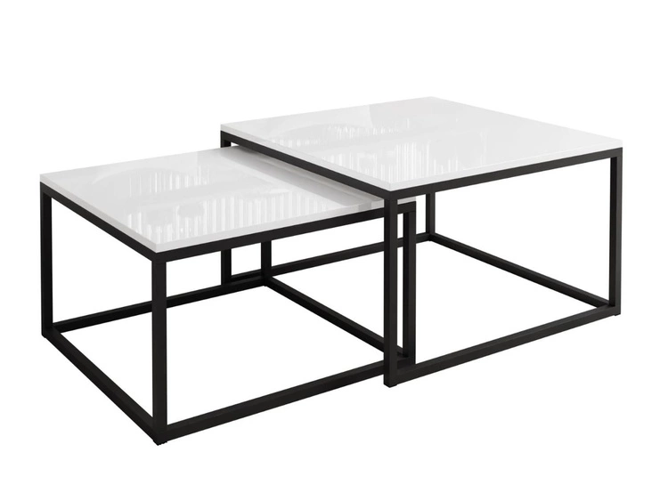 Couchtisch auf schwarzem Gestell Asumi Weiß Hochglanz 40x46