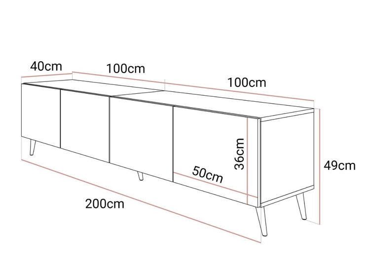 TV-Lowboard mit Türen auf Goldenen Metallbeinen 200 cm Noaé Schwarz Hochglanz