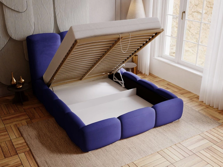 Polsterbett mit Bettkasten und Lattenrost 160x200 Bubble Blau