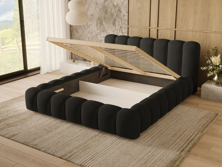 Polsterbett mit Bettkasten und Lattenrost 180x200 Averia Schwarz