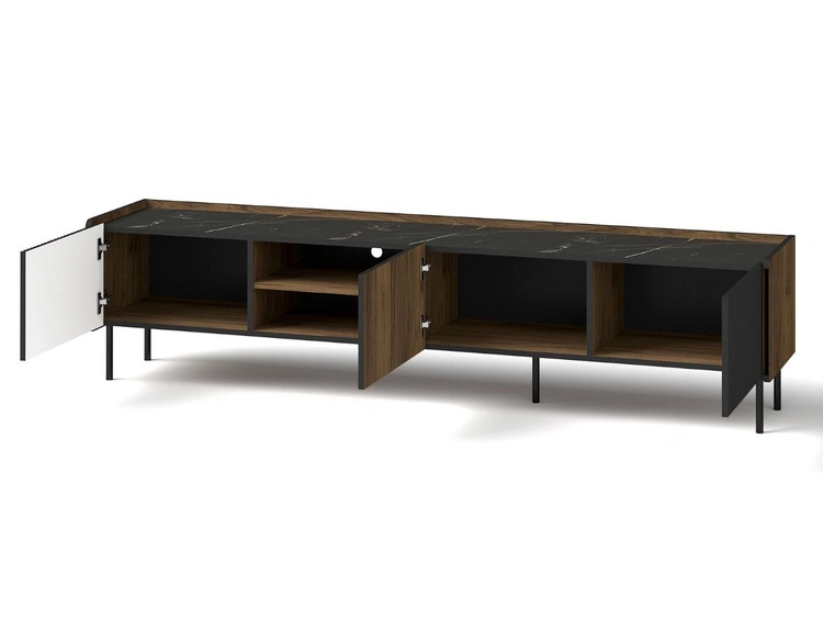 TV-Lowboard mit Türen 200 cm Pascale Nussbaum Warmia, Schwarz