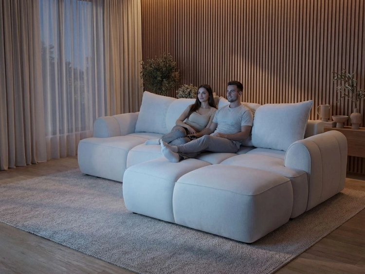 Ecksofa L-Form Rechts mit Schlaffunktion und Bettkasten Bonno Grau