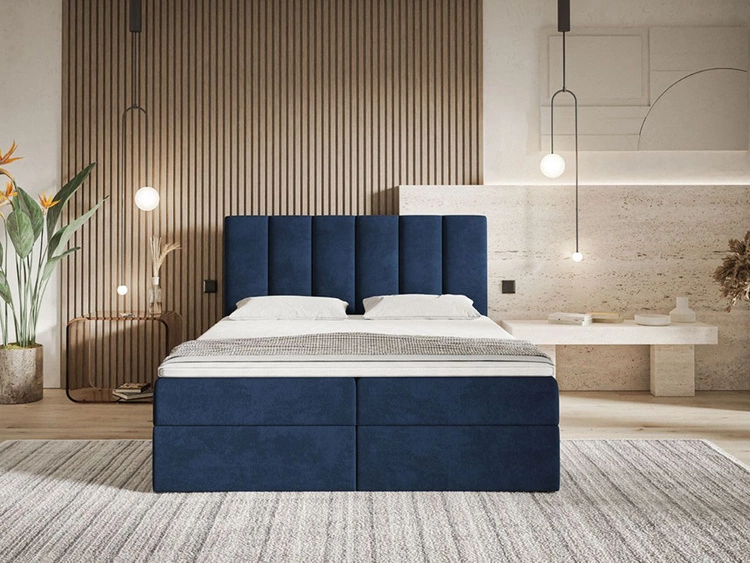 Boxspringbett mit Bettkasten 120x200 Cascada Dunkelblau