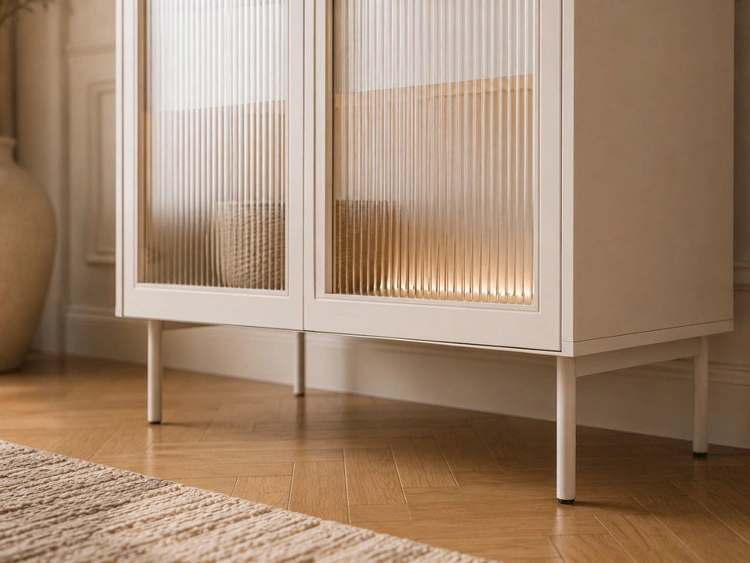 Glasvitrine mit Schubladen und LED-Beleuchtung Lumina Kaschmir