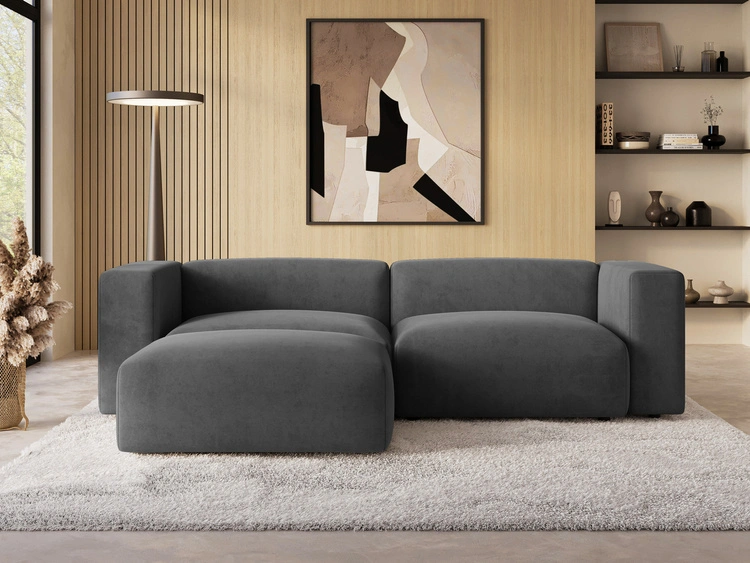 Ecksofa L-Form Links Moderne Cord Ecksofa Landi Dunkelgrau