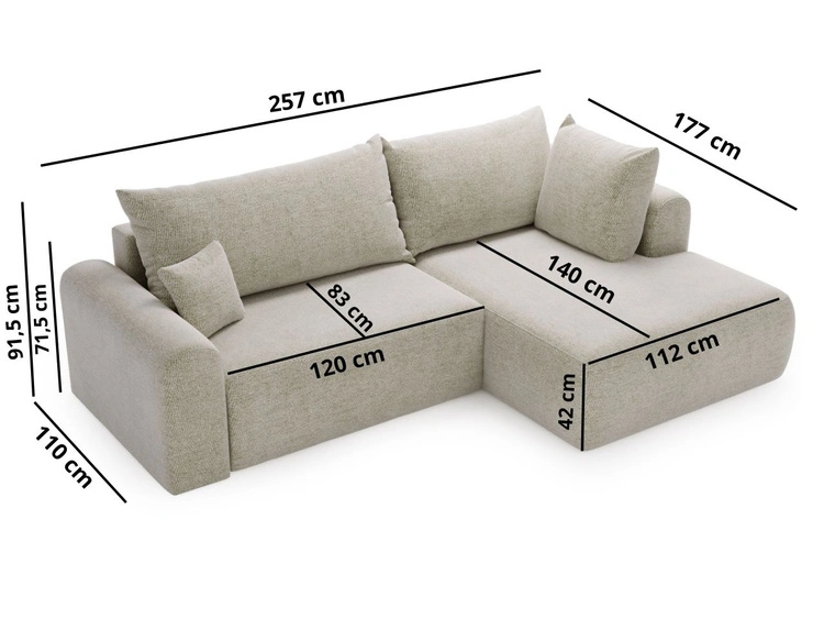 Ecksofa L-Form mit Schlaffunktion und Bettkasten Savana Bis Dunkelbeige