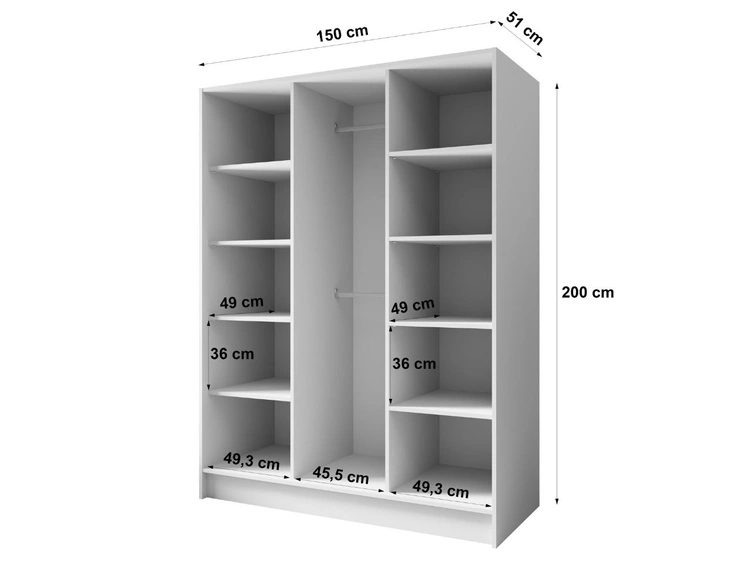 Kleiderschrank mit Spiegel 150 cm Lucca Kaschmir mit goldenen Griffen