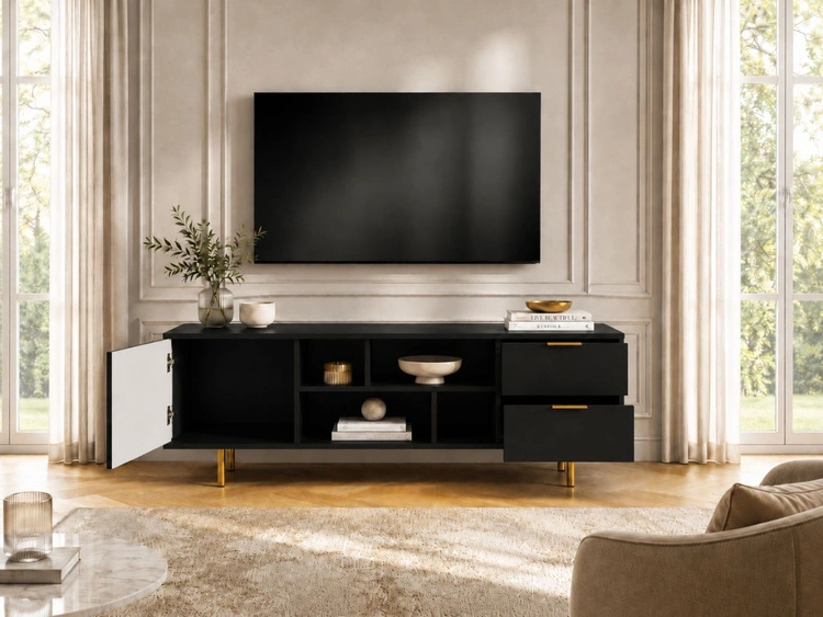 TV-Lowboard mit Schubladen und Türen Ankara Schwarz Matt
