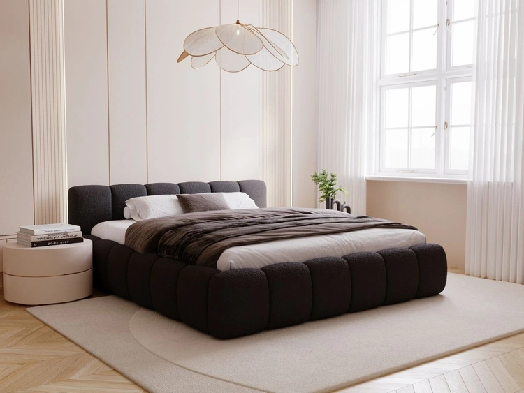 Polsterbett ohne Bettkasten mit Lattenrost 120x200 Cloud Low aus Bouclé-Stoff Schwarz