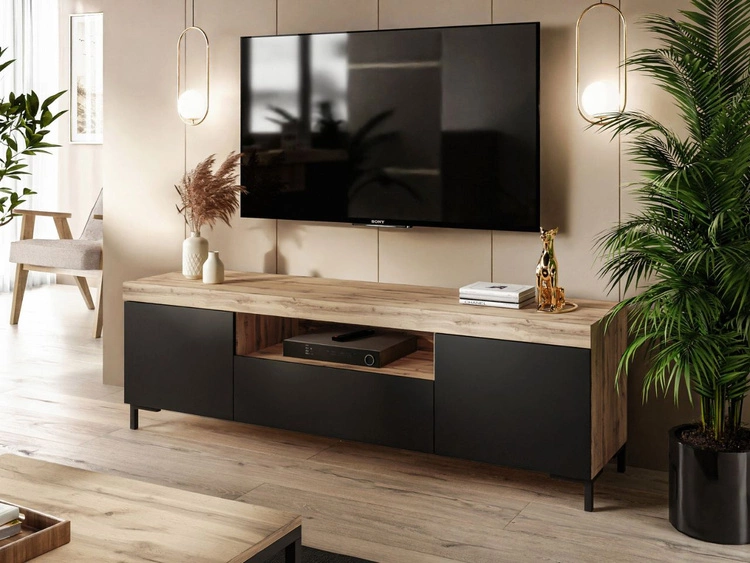 Wohnzimmer-Set im Loft-Stil Asumi Schwarz und Eiche Wotan